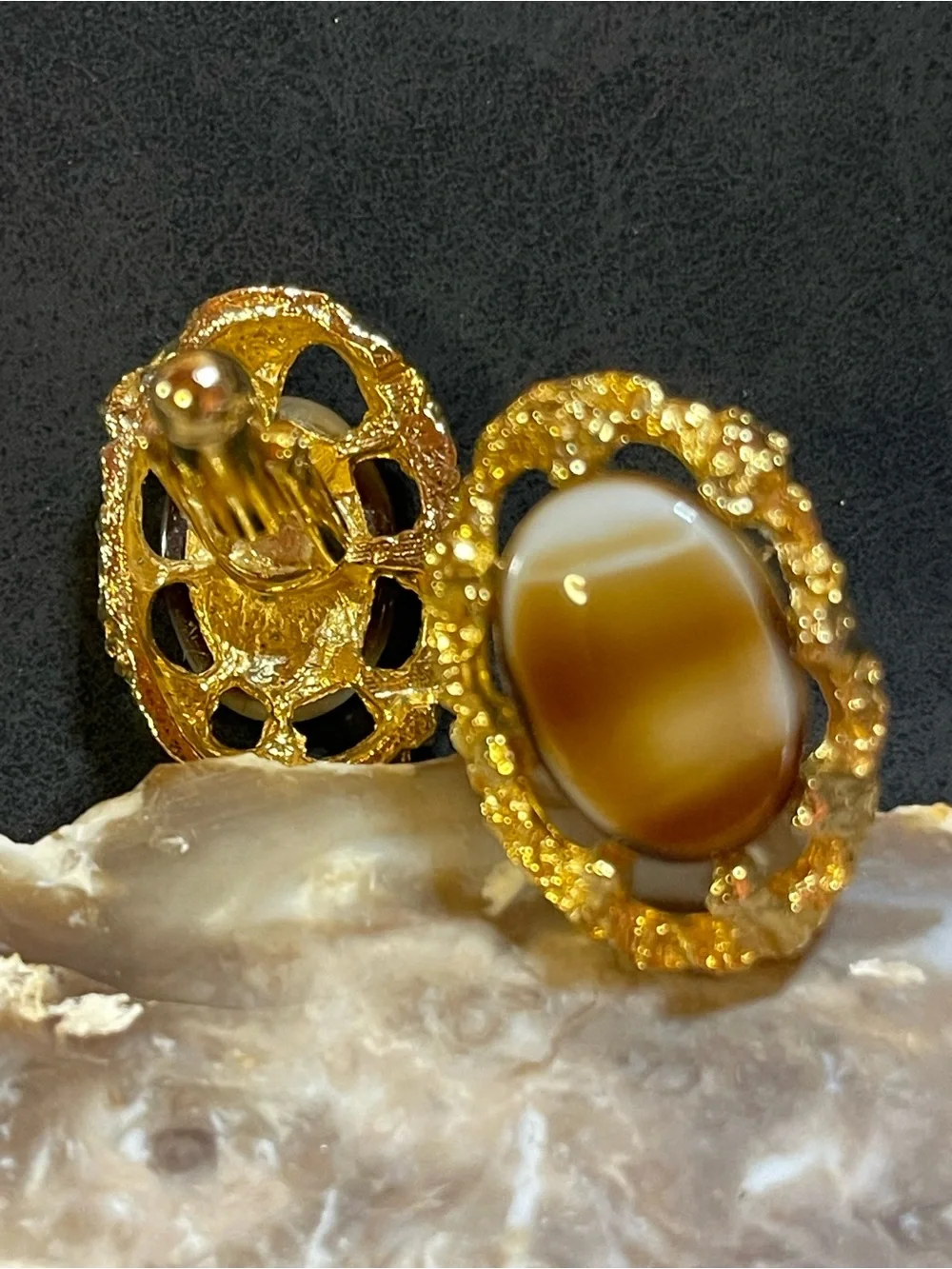 Pristine Vintage Condition/ Plated Gold-Tone Nugget Style Cabochon Cufflinks